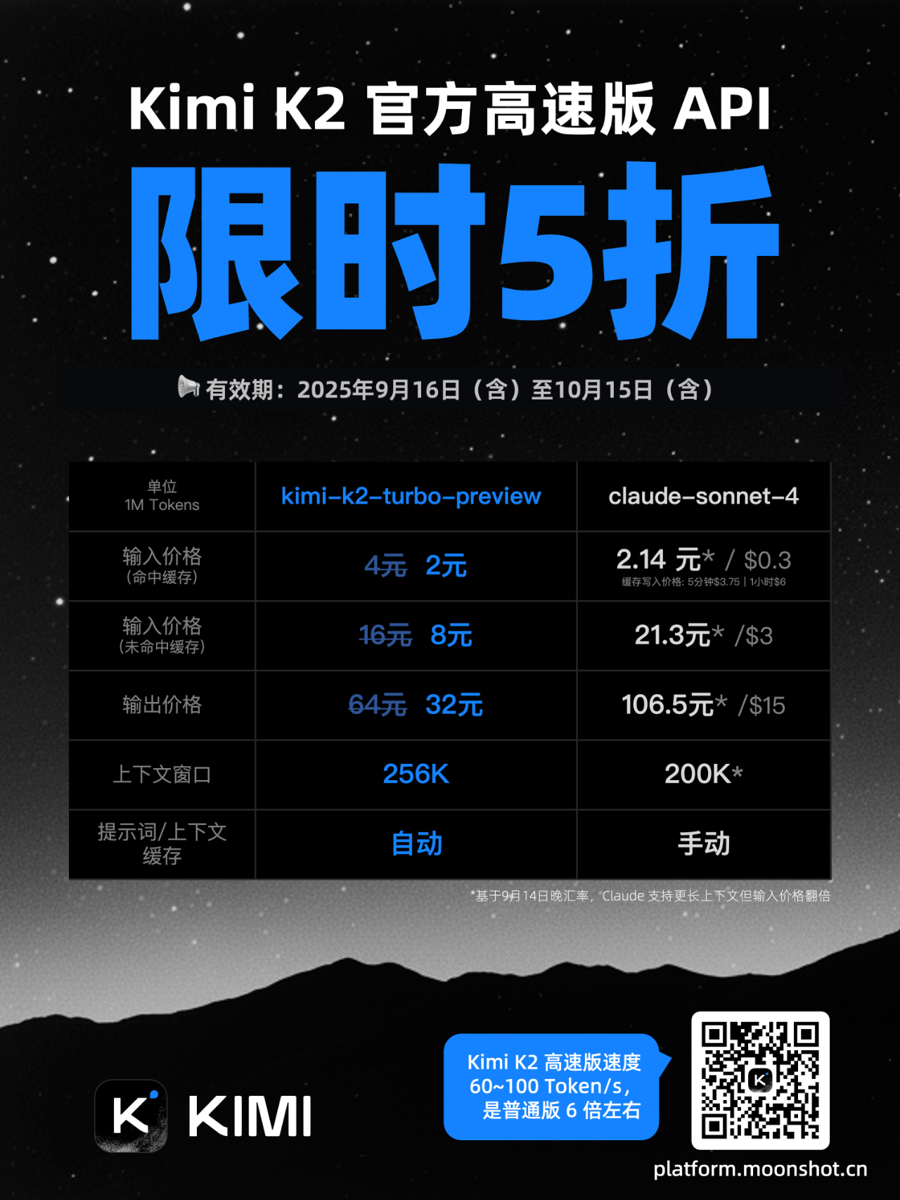 📢 Kimi K2 官方高速版 API 限时 5 折
