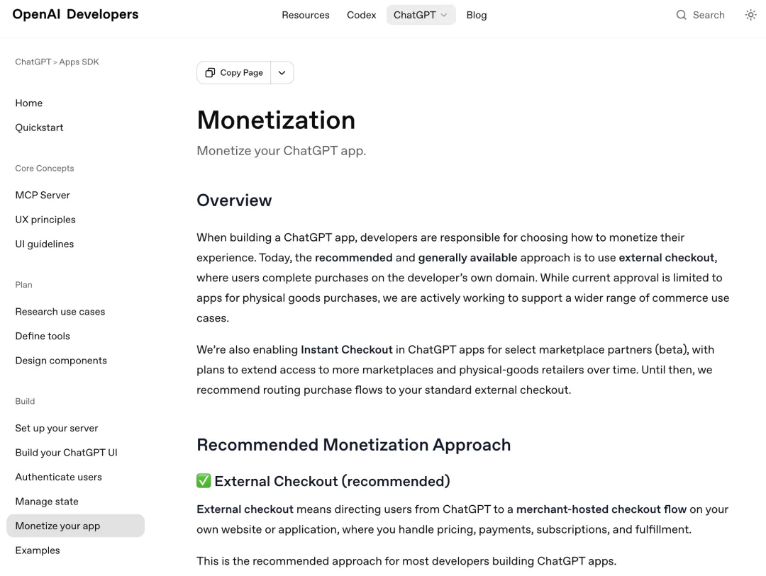 OpenAI正式开放ChatGPT应用内变现通道：开发者迎来“外部结账”与“即时结账”双轨制