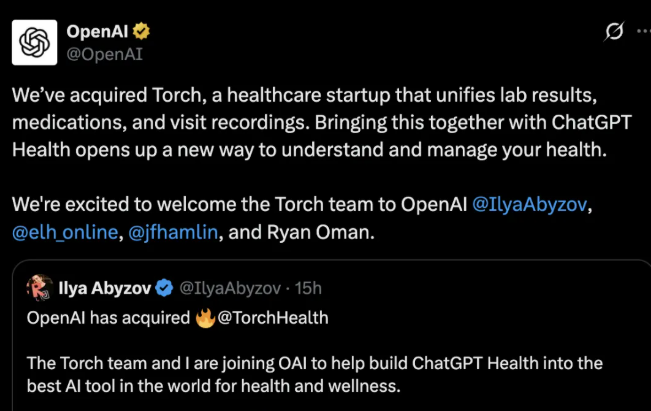 OpenAI斥资约1亿美元收购Torch，为ChatGPT Health打造核心医疗数据底座