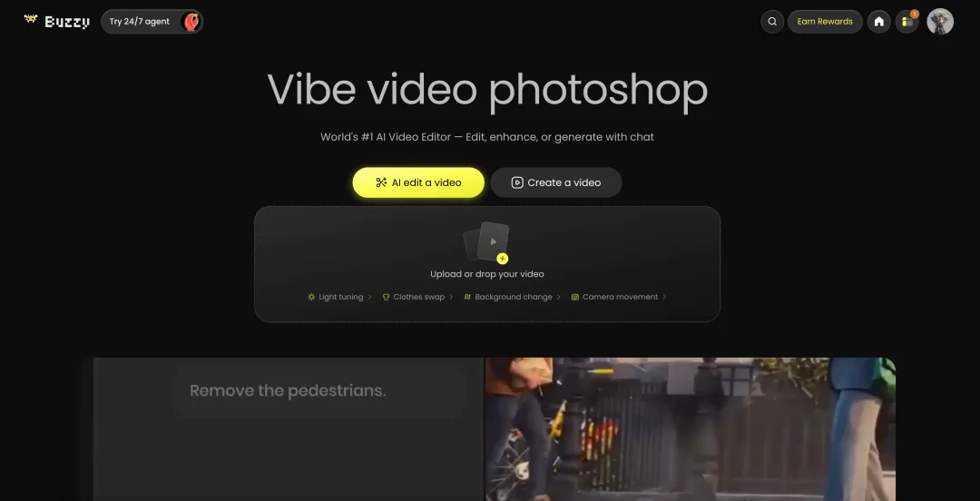告别重拍与抽卡！实测Buzzy：AI视频版Photoshop，换装改运镜一句话搞定