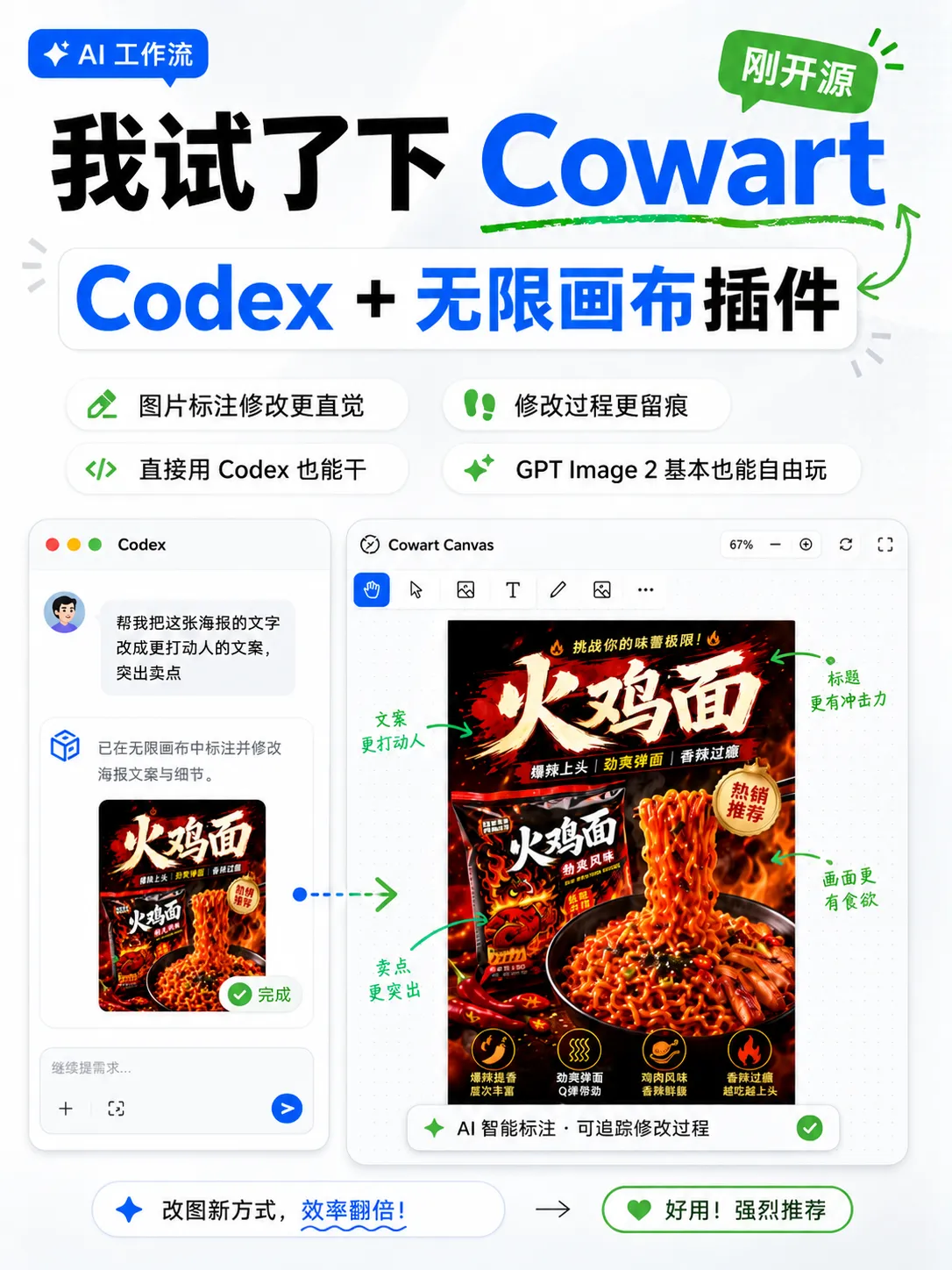 Codex无限画布插件Cowart：用箭头标注精准改图，告别Prompt描述烦恼